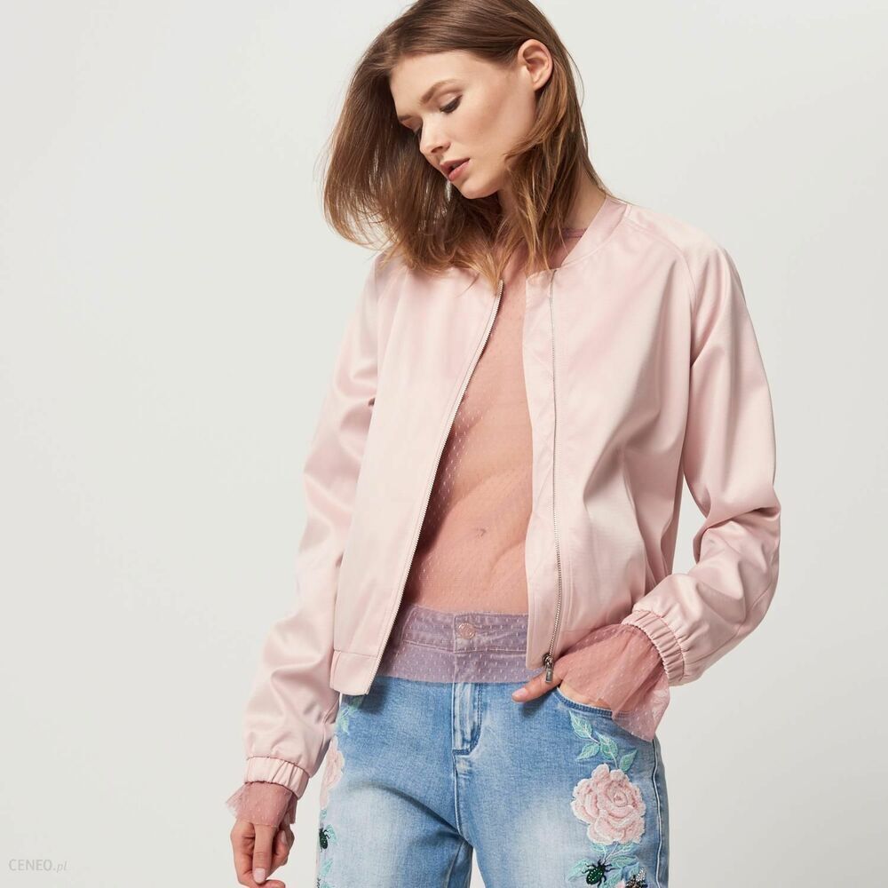 Calvin Klein Zip Up Sheer Satin Bomber Jacket In Blush Pink Size M 150$ - Picture 2 of 12